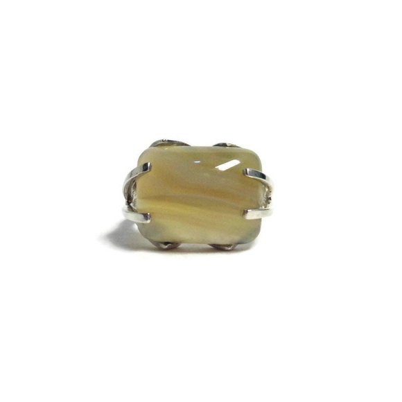 925 Sterling Silver Agate Ring, Natural Agate Ring Size 7.5, Custom Made - Picture 1 of 10
